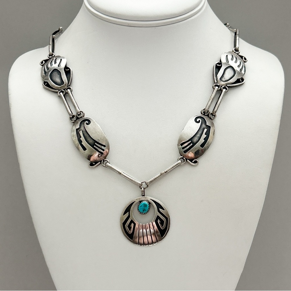 Amazing Vintage Danny Clark Navajo Turquoise Sterling Silver Overlay Necklace